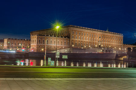 STOCKHOLM, SWEDEN - JULY 26, 2014: Night view of Stockholm Palace (Royal Palace), Sweden, built between 1697-1760 in Baroque styleのeditorial素材