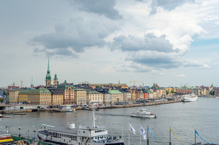 STOCKHOLM, SWEDEN - JULY 27, 2014: Urban scene in Stockholm, Sweden, view of buildings at the waterfrontのeditorial素材