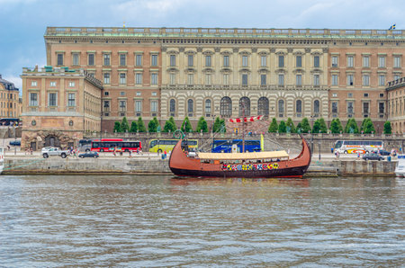 STOCKHOLM, SWEDEN - JULY 27, 2014: View of the Stockholm Palace (Royal Palace) on the waterfront, built between 1697-1760 in Baroque styleのeditorial素材