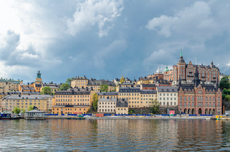 Urban scene in Stockholm, Sweden, view of buildings at the waterfrontのeditorial素材