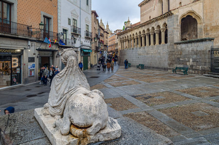 SEGOVIA, SPAIN - DECEMBER 22, 2019: Urban scene, people walking in the streets in the old town of the medieval city of Segovia, Castile and Leon, Spainのeditorial素材
