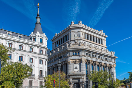 MADRID, SPAIN - NOVEMBER 6, 2022: Headquarters of the Cervantes Institute in Madrid, Spain, located on the popular Alcala street, next to Gran Via. The Cervantes Institute is a public institution created by Spain in 1991, it is responsible for the promotiのeditorial素材