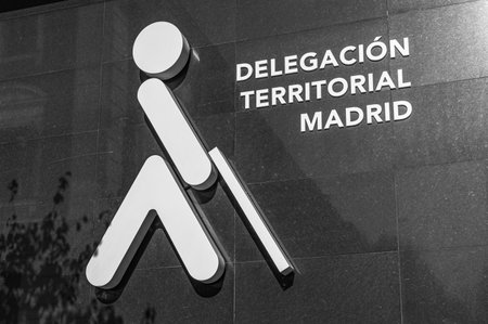 MADRID, SPAIN - NOVEMBER 6, 2022: Facade of the Madrid Territorial Delegation of ONCE (National Organization of the Blind of Spain). ONCE is a public corporation of a social nature, whose social purposes are directed toward the achievement of personal autのeditorial素材