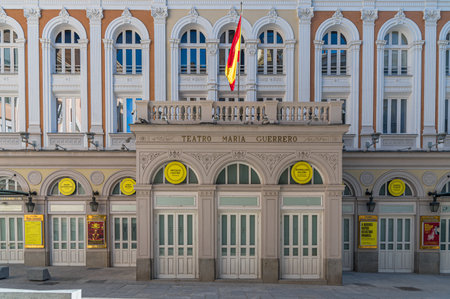 MADRID, SPAIN - NOVEMBER 6, 2022: Facade of the Maria Guerrero Theater in Madrid, Spain, a neoclassical building built in 1885. Together with the Valle-Inclan theater, it is the headquarters of the National Dramatic Center (CDN), name of the national theaのeditorial素材