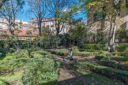 The Prince of Anglona Garden in the La Latina neighborhood of Madrid, Spain. Neoclassical in style, it is one of the few examples of 18th-century noble gardens preserved in Madridの写真素材