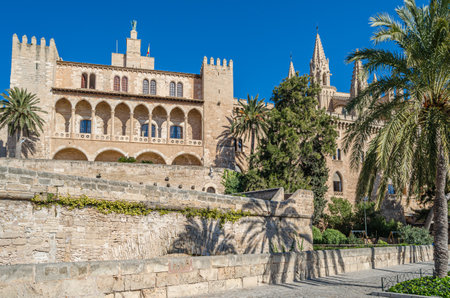 PALMA, SPAIN - JANUARY 12, 2015: The Royal Palace of La Almudaina is the royal palace or royal fortress of Palma, Mallorca, Balearic Islands, Spain. It is one of the official residences of the Spanish royal familyのeditorial素材