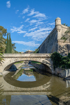 PALMA, SPAIN - JANUARY 11, 2015: Baluard de Sant Pere, a bastion, part of the old Renaissance wall of Palma, Mallorca, Balearic Islands, Spain, erected in 1575. Today, it houses the Museum of Modern and Contemporary Art of Palma, inaugurated in 2004のeditorial素材