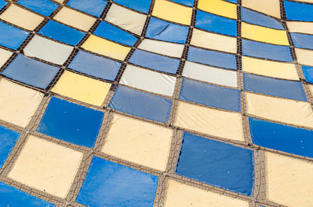 PALMA, SPAIN - JANUARY 11, 2015: Colorful roof of the Ses Voltes open-air theater in Palma, Mallorca, Balearic Islands, Spain. In the late 1980s, architect Elies Torres was commissioned to build it within the Renaissance rampartsのeditorial素材