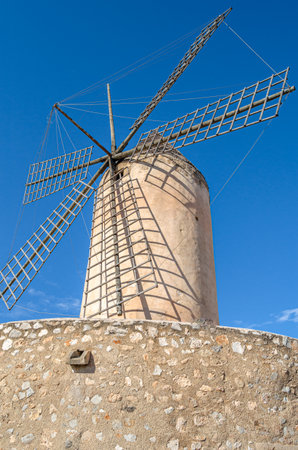 Old windmill in Mallorca, Balearic Islands, Spainのeditorial素材