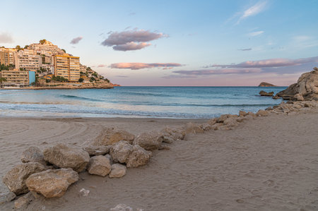 View of the beach of Cala de Finestrat, Alicante province, Valencian Community, Spainの写真素材