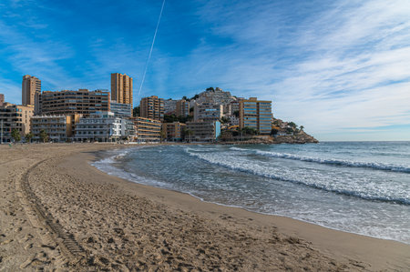 View of the beach of Cala de Finestrat, Alicante province, Valencian Community, Spainの写真素材