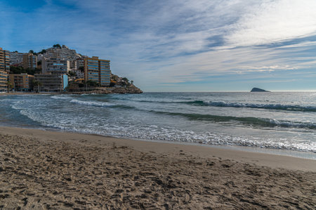 View of the beach of Cala de Finestrat, Alicante province, Valencian Community, Spainの写真素材