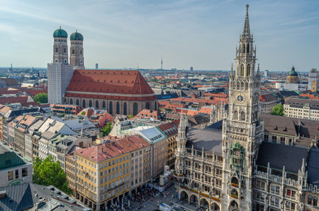 MUNCHEN, GERMANY - JULY 4, 2015: Aerial view of the old town of Munich, Bavaria, Germanyのeditorial素材