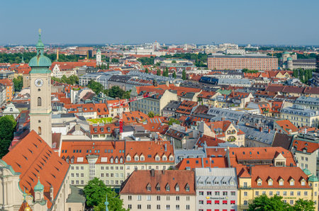 MUNCHEN, GERMANY - JULY 4, 2015: Aerial view of the old town of Munich, Bavaria, Germanyのeditorial素材