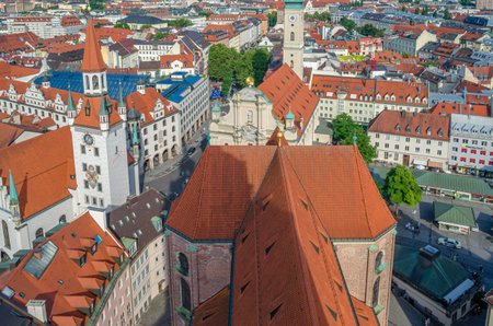 MUNCHEN, GERMANY - JULY 4, 2015: Aerial view of the old town of Munich, Bavaria, Germanyのeditorial素材