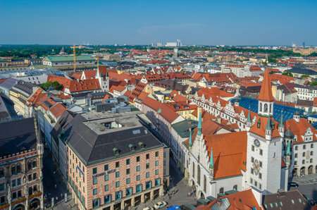 MUNCHEN, GERMANY - JULY 4, 2015: Aerial view of the old town of Munich, Bavaria, Germanyのeditorial素材
