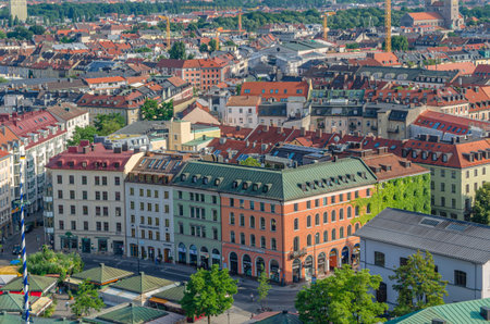 MUNCHEN, GERMANY - JULY 4, 2015: Aerial view of the old town of Munich, Bavaria, Germanyのeditorial素材