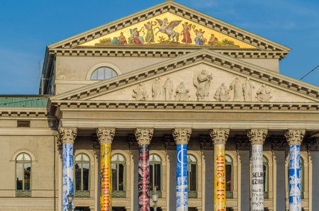 MUNCHEN, GERMANY - JULY 3, 2015: Facade of the National Theater (Nationaltheater) in Munich, Germany, is a historic opera house, home of the Bavarian State Opera, State Orchestra and State Balletのeditorial素材