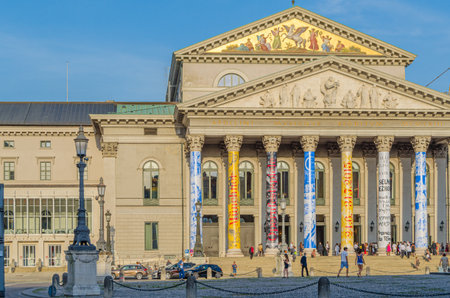 MUNCHEN, GERMANY - JULY 3, 2015: Facade of the National Theater (Nationaltheater) in Munich, Germany, is a historic opera house, home of the Bavarian State Opera, State Orchestra and State Balletのeditorial素材