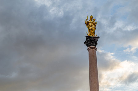The Mariensaule (Mary's Column), a Marian column in Munich, Germany. It was erected in 1638 to celebrate the end of Swedish occupation during the Thirty Years' Warのeditorial素材