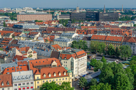 MUNCHEN, GERMANY - JULY 4, 2015: Aerial view of the old town of Munich, Bavaria, Germanyのeditorial素材