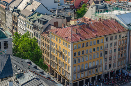 MUNCHEN, GERMANY - JULY 4, 2015: Aerial view of the old town of Munich, Bavaria, Germanyのeditorial素材