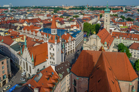 MUNCHEN, GERMANY - JULY 4, 2015: Aerial view of the old town of Munich, Bavaria, Germanyのeditorial素材