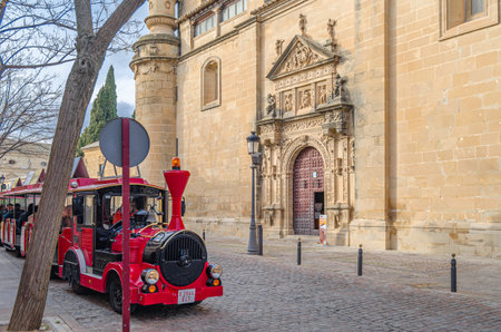 UBEDA, SPAIN - JANUARY 24, 2020: Tourist train in the city of Ubeda, Jaen province, Andalusia, southern Spainのeditorial素材