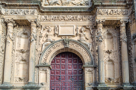 Detail of the facade and entrance of the Sacred Chapel of the Savior in Ubeda, Andalusia, Spain. This Renaissance temple used as a pantheon is a World Heritage Siteの写真素材