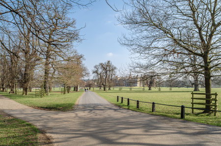 STAMFORD, UNITED KINGDOM - MARCH 20, 2015: View from the park of Burghley House, a 16th-century English country house near Stamford, UK. It is a leading example of the Elizabethan prodigy house. The house is now run by the Burghley House Preservation Trusのeditorial素材
