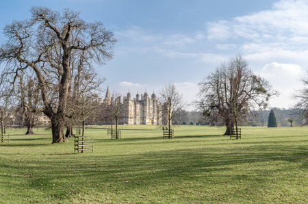 STAMFORD, UNITED KINGDOM - MARCH 20, 2015: View from the park of Burghley House, a 16th-century...