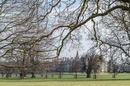 STAMFORD, UNITED KINGDOM - MARCH 20, 2015: View from the park of Burghley House, a 16th-century...