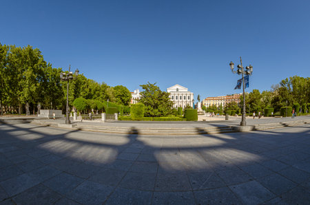MADRID, SPAIN - AUGUST 23, 2015: View of the Plaza de Oriente in Madrid, Spain, with the Royal Opera House (Teatro Real) building in the backgroundのeditorial素材