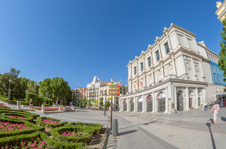 MADRID, SPAIN - AUGUST 23, 2015: View of the Plaza de Oriente in Madrid, Spain, with the Royal Opera House (Teatro Real) building in the backgroundのeditorial素材
