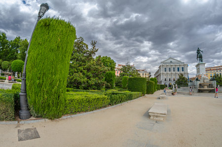 MADRID, SPAIN - AUGUST 15, 2015: View of the Plaza de Oriente in Madrid, Spain, with the Royal Opera House (Teatro Real) building in the backgroundのeditorial素材