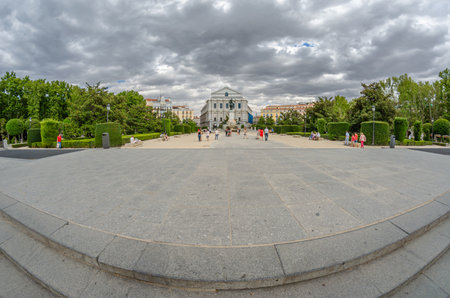 MADRID, SPAIN - AUGUST 15, 2015: View of the Plaza de Oriente in Madrid, Spain, with the Royal Opera House (Teatro Real) building in the backgroundのeditorial素材