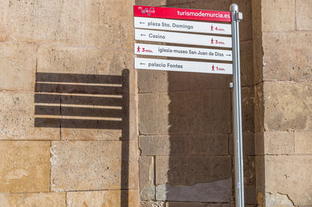 MURCIA, SPAIN - JANUARY 17, 2023: Sign with directions to different tourist attractions in the town of Murcia, southeastern Spainのeditorial素材