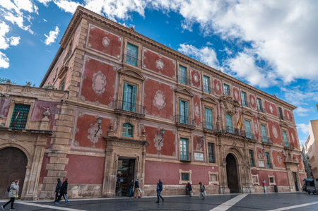 MURCIA, SPAIN - JANUARY 17, 2023: The Cardenal Belluga Square (Plaza del Cardenal Belluga), one of the most prominent urban spaces in the old town of Murcia, Spainのeditorial素材