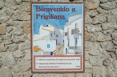 FRIGILIANA, SPAIN - JANUARY 28, 2020: Mosaic on a stone wall in the village of Frigiliana, Andalusia, southern Spainのeditorial素材