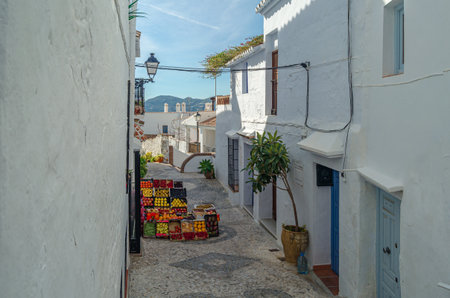 Streets in Frigiliana, typical Andalusian village with white houses, Malaga province, southern Spainのeditorial素材