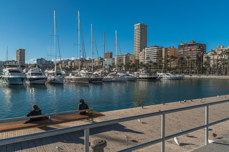 ALICANTE, SPAIN - JANUARY 18, 2023: Cityscape of the Mediterranean town of Alicante, Spain, seen from the seafrontのeditorial素材