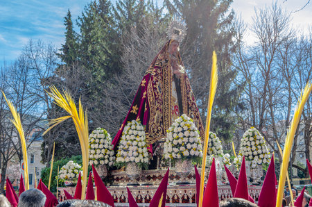 CUENCA, SPAIN - MARCH 29, 2015: Religious procession on Palm Sunday in Cuenca, Castilla la Mancha,...