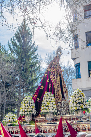 CUENCA, SPAIN - MARCH 29, 2015: Religious procession on Palm Sunday in Cuenca, Castilla la Mancha,...