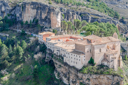 CUENCA, SPAIN - MARCH 29, 2015: Convent of San Pablo, 16th century former convent in Cuenca, Spain, it stands on a promontory over the Huecar river. Since 1993 it houses a state-owned Parador hotelのeditorial素材