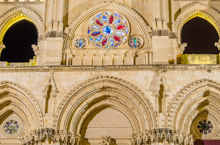 Night view of the Gothic Cathedral of Saint Mary and Saint Julian. It is a Catholic cathedral in the town of Cuenca, Castilla La Mancha, Spainの写真素材