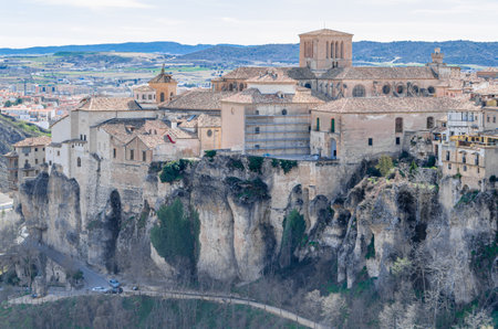 Panoramic view of the Huecar Gorge with the town of Cuenca, Castilla la Mancha, Spainの写真素材