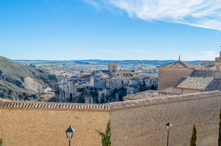 Panoramic view of the Huecar Gorge with the town of Cuenca, Castilla la Mancha, Spainの写真素材