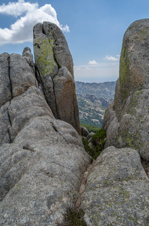 Landscape in La Pedriza, a large granite batholith in the Guadarrama Mountains, Community of Madrid,...