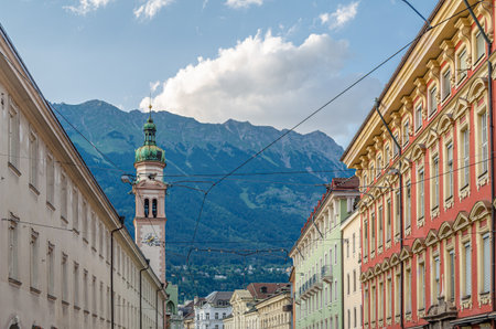 Colorful facades in the old town of Innsbruck, Tyrol, Austriaの写真素材