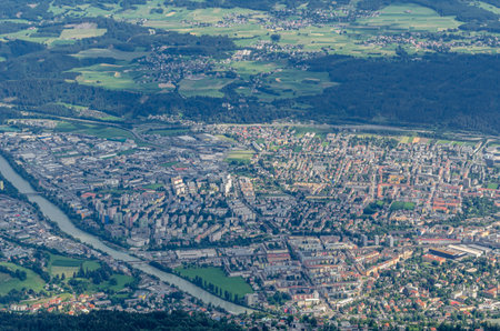 Aerial view of the city of Innsbruck, Tyrol, Austriaの写真素材